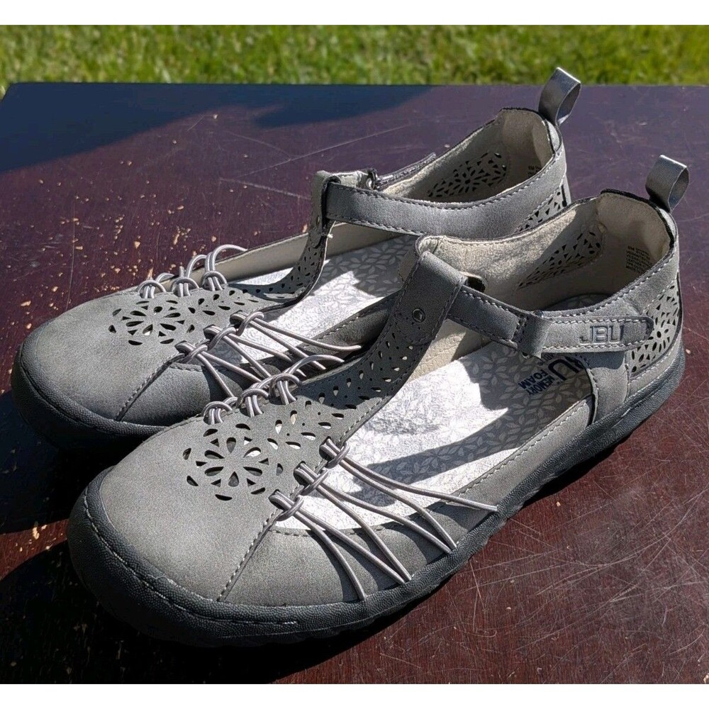 JBU by Jambu Sahara Mary Jane Flats Gray Womens 8 Leather Memory Foam Shoes